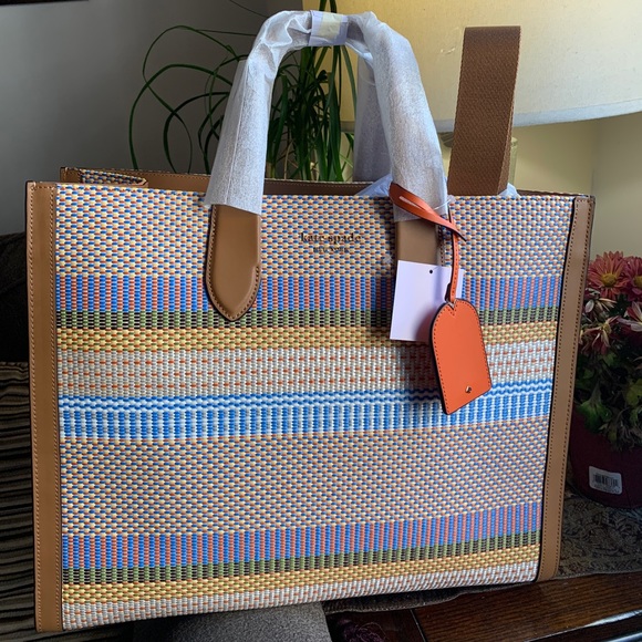 kate spade Handbags - Authentic KATE SPADE Leather/ thick woven canvas clasp closure large tote /Crosb